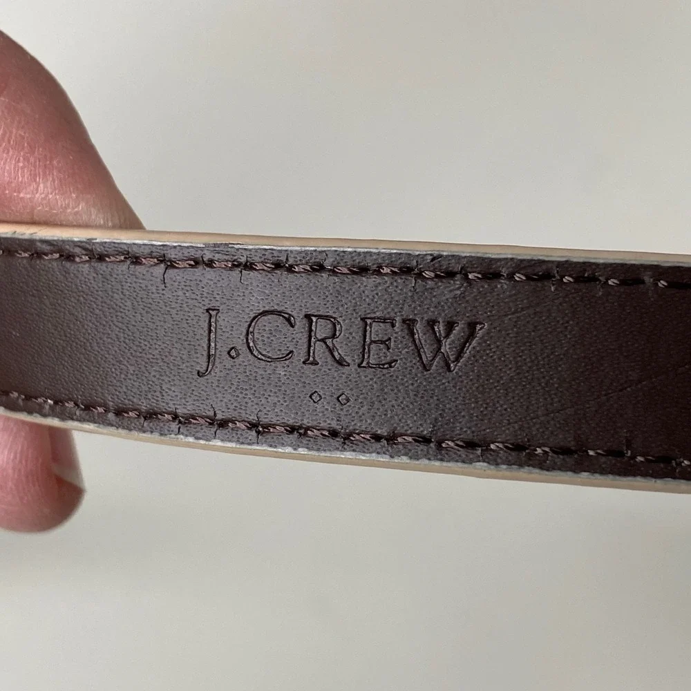 J. Crew Factory Genuine Leather Ostrich Embossed Belt Gold Buckle Cream Size‎ S - Picture 2 of 13